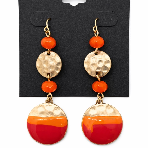 Illuminati Jewelry - NWT ILLUMINATA Gold Hammered Orange & Red Accents Dangle Earrings